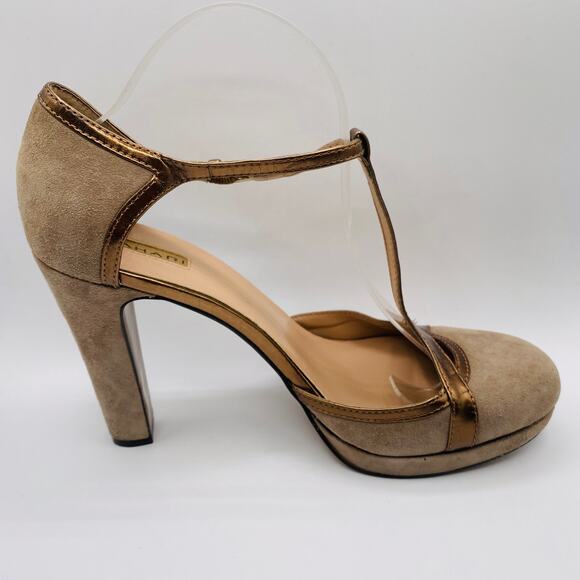 Tahari Angela Tan Suede T-Strap Heel Size 10 - Picture 1 of 11
